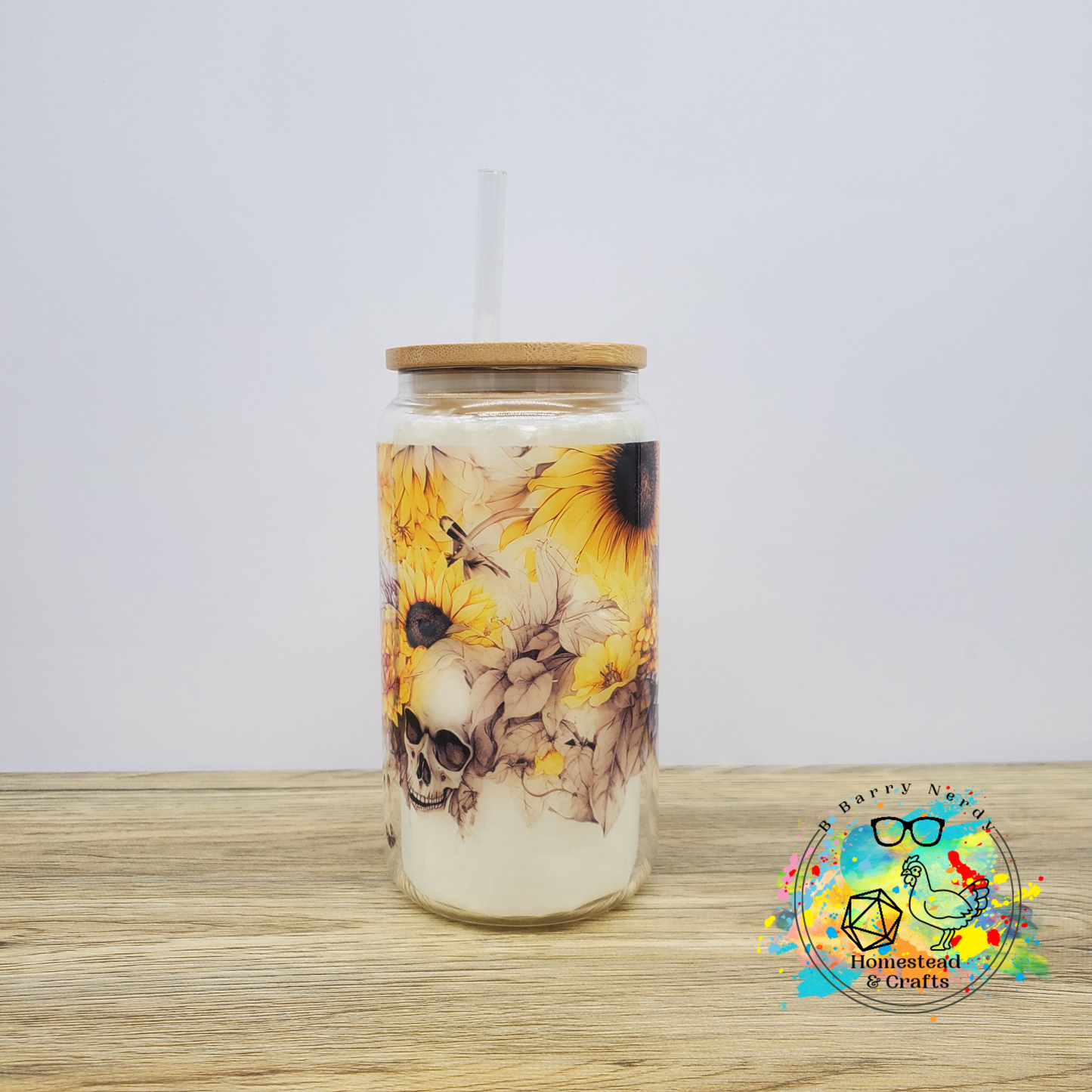 Skulls and Sunflowers, 16oz Sublimated Glass Can