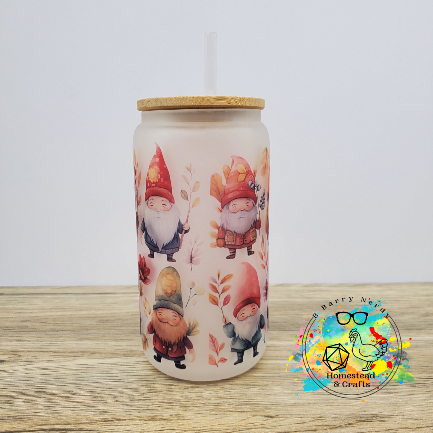 Two Layer Harvest Gnomes, 16oz Sublimated Glass Can