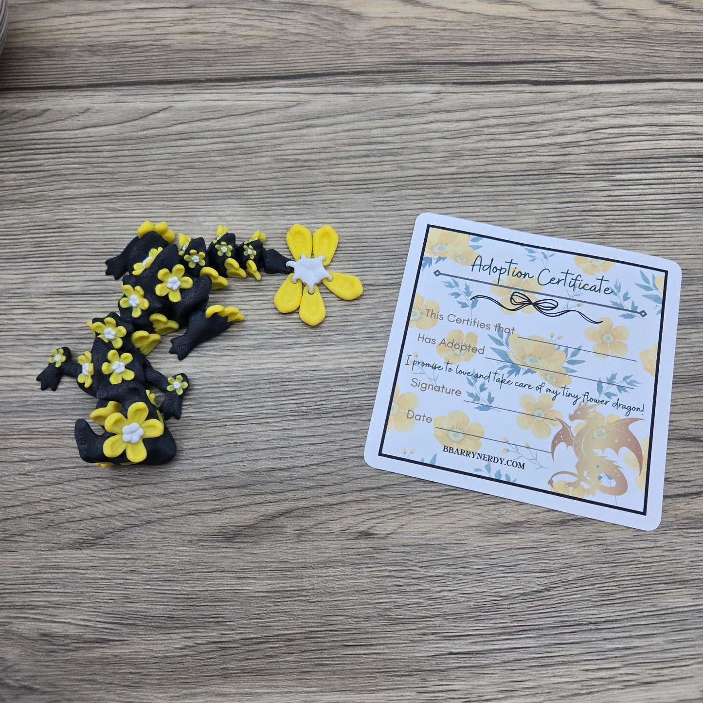 Tiny Flowers Dragon- Yellow Flowers, Black Dragon