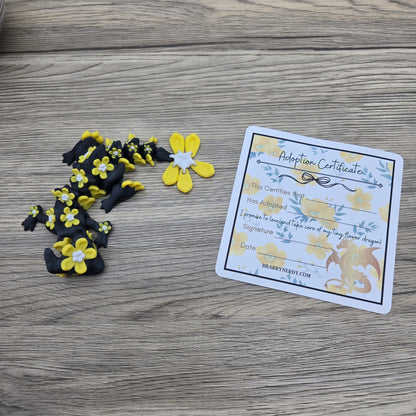 Tiny Flowers Dragon- Yellow Flowers, Black Dragon