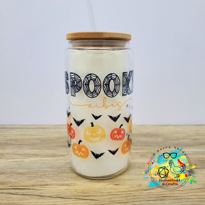 Spooky Bats and Pumpkins, 16oz Sublimated Glass Can