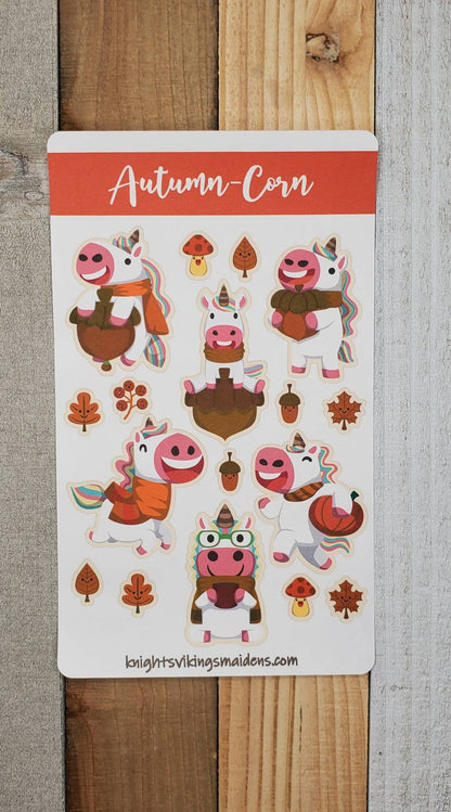 Fall Unicorn Sticker Sheet, Pumpkins, Acorns, Scarves, Bullet Journal, Planning Stickers, Fall, Thanksgiving