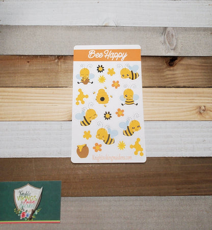 Bumble Bee Sticker Sheet, Bees, Honey, Honeycomb, Yellow Flowers, Bullet Journal, Planning Stickers, Spring, Kiss Cut Stickers