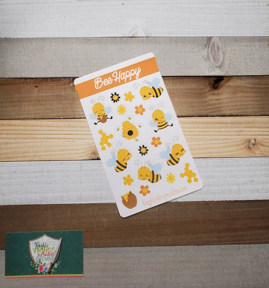 Bumble Bee Sticker Sheet, Bees, Honey, Honeycomb, Yellow Flowers, Bullet Journal, Planning Stickers, Spring, Kiss Cut Stickers