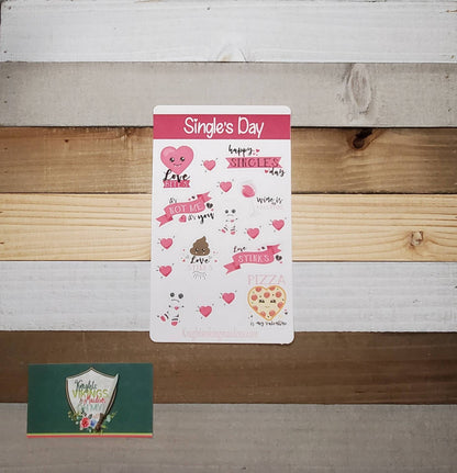 Single's Day, Anti Valentine's Day Stickers, Hearts, Broken Hearts, Break Up, Bullet Journal, Planning Stickers, Kiss Cut Stickers