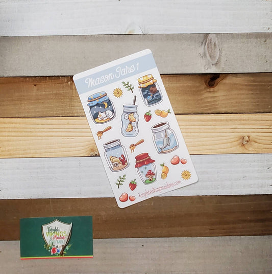 Mini Mason Jar Sticker Sheet, Mini Environments, Narwhal, Mushroom, Planet Earth, Bullet Journal, Planning Stickers