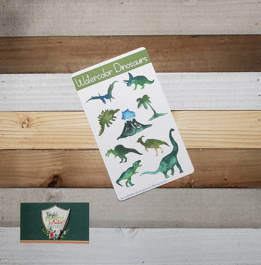 Watercolor Dinosaur Sticker Sheet, Long Neck, T-Rex, Triceratops, Bullet Journal, Planning Stickers, Animal, Prehistoric Stickers