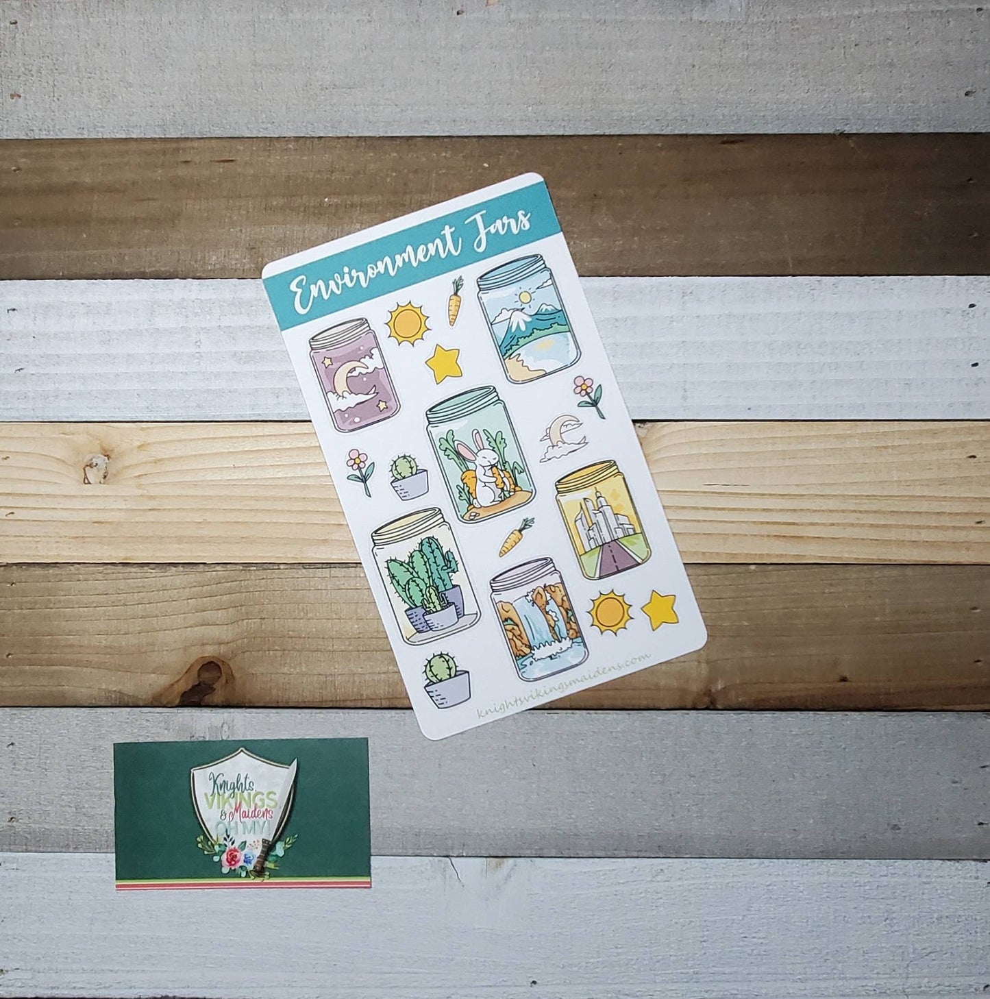 Mini Environment Jar Sticker Sheet, Mason Jars, City, Planet Earth, Night Sky, Beach, Bullet Journal, Planning Stickers