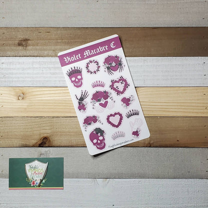 Violet Skulls Sticker Sheet, Day of the Dead, Crowns, Floral, Macabre, Bullet Journal, Planning Stickers, Teen, Tween Stickers