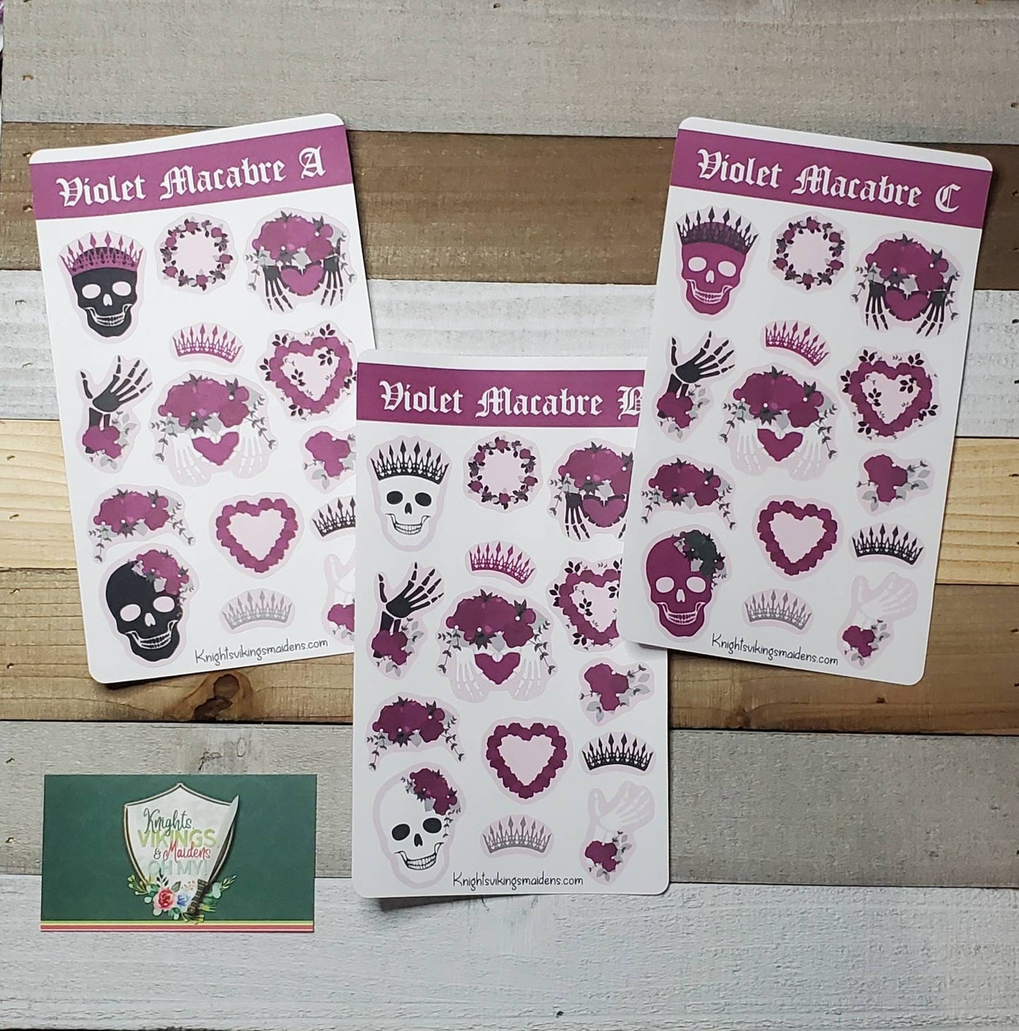 Violet Skulls Sticker Sheet, Day of the Dead, Crowns, Floral, Macabre, Bullet Journal, Planning Stickers, Teen, Tween Stickers