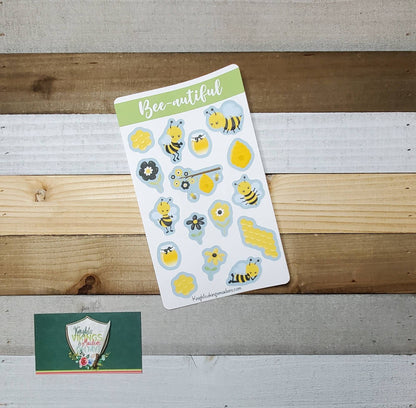 Bee-autiful, Bumble Bee Sticker Sheet, Bees, Honey, Honey Bee, Yellow Flowers, Bullet Journal, Planning Stickers, Spring, Kiss Cut Stickers