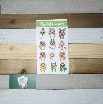 Playful Puppies Sticker Sheet, Puppy, Comfy, Costume Sticker, Bullet Journal, Planning Stickers, Animal, Dog Stickers, Dogs Dressed Up