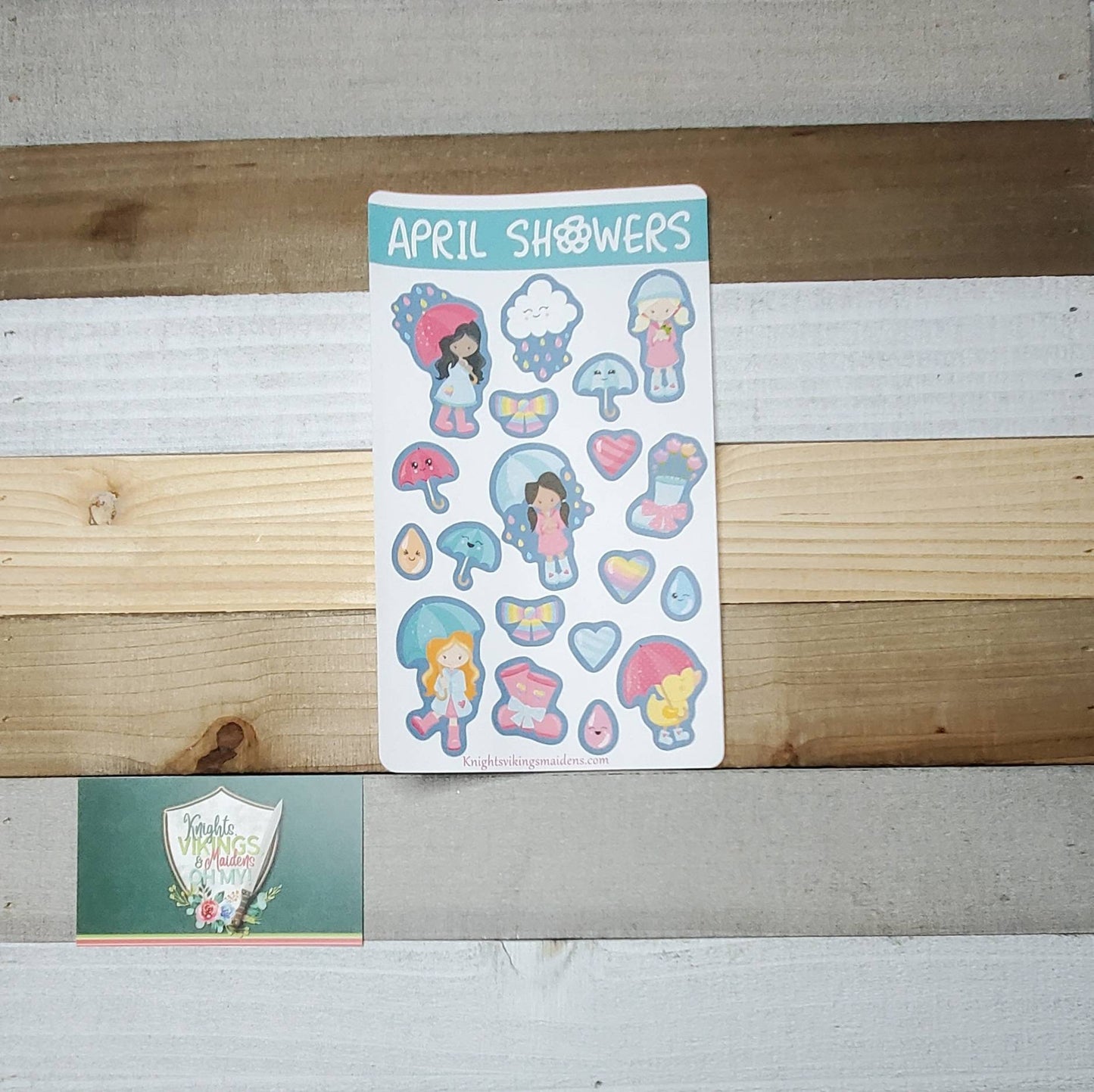 April Showers Sticker Sheet. Wet Weather Stickers Featuring Little Girls in Rainboots Playing in the Rain. April Bullet Journal Stickers.