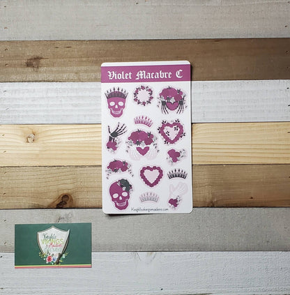 Violet Skulls Sticker Sheet, Day of the Dead, Crowns, Floral, Macabre, Bullet Journal, Planning Stickers, Teen, Tween Stickers