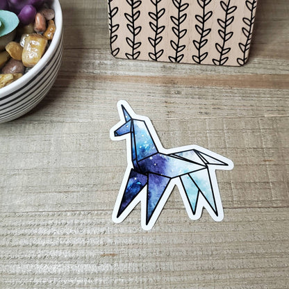 Origami Unicorn Die Cut Sticker, Galaxy Print Sticker, Mystical, Bullet Journal, Planning Stickers, Laptop Sticker