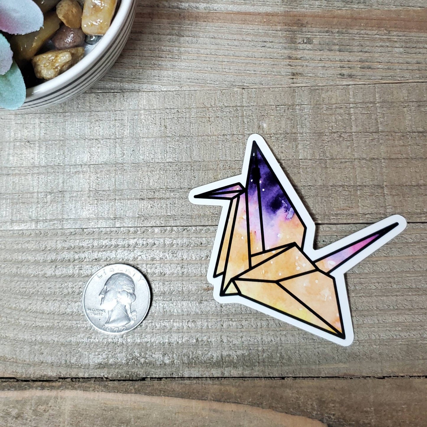 Origami Crane Die Cut Sticker, Galaxy Print Sticker, Mystical, Bullet Journal, Planning Stickers, Laptop Sticker