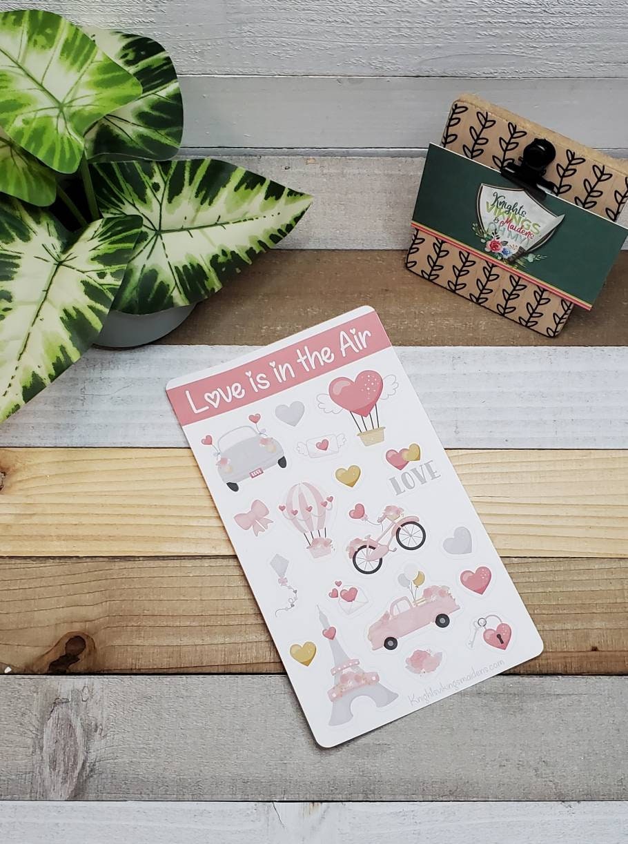 Love is in the Air, Valentine's Day Stickers, Hearts, Love Stickers, Bullet Journal, Planning Stickers, Kiss Cut Stickers, VDay, Paris