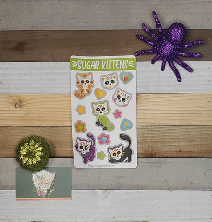 Sugar Kitties Sticker Sheet, Cats, Cat Lover, Sugar Skull Sticker, Bullet Journal, Planning Stickers, Animals, Halloween, Tween