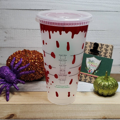 Blood Splatter in Bright Red, Starbucks Cold Cup with Straw