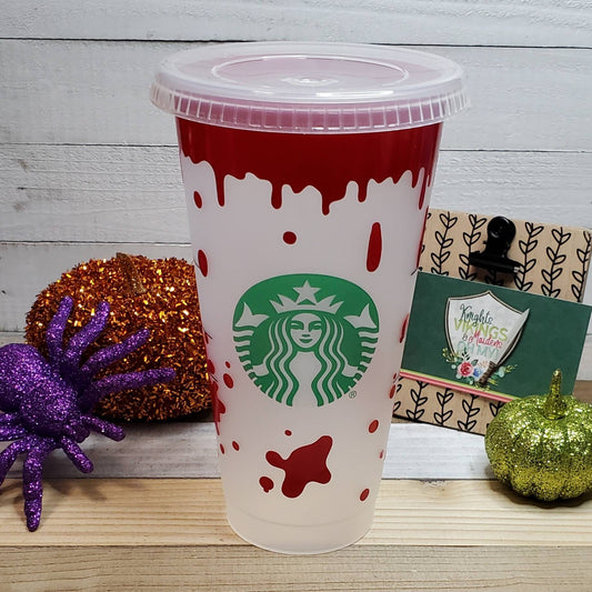 Blood Splatter in Bright Red, Starbucks Cold Cup with Straw