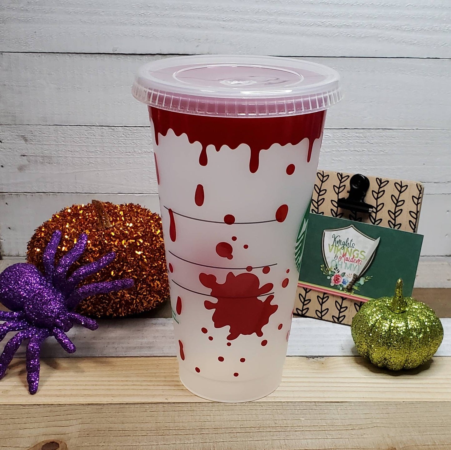 Blood Splatter in Bright Red, Starbucks Cold Cup with Straw