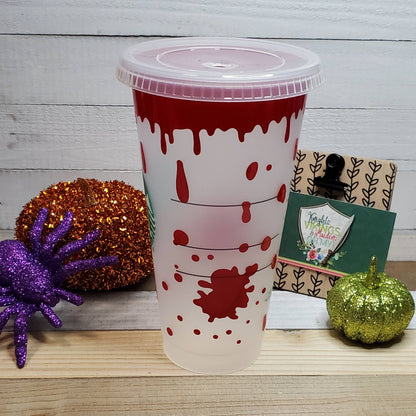 Blood Splatter in Bright Red, Starbucks Cold Cup with Straw