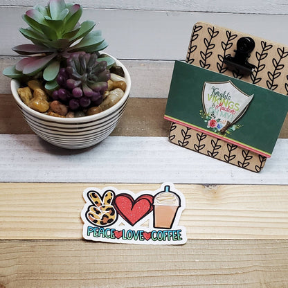 Peace Love and Coffee, Die Cut Sticker, Novelty Sticker, Love Sticker,  Bullet Journal, Planning Stickers, Laptop Sticker, Coffee Lover