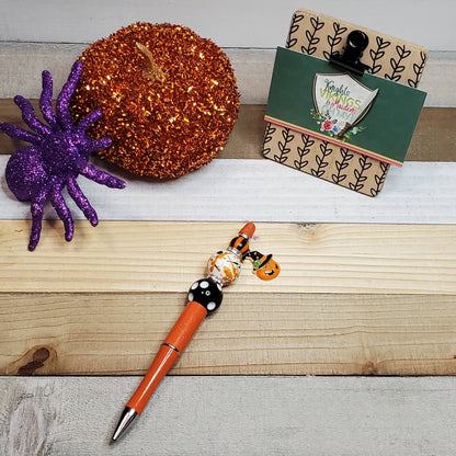 Pumpkin Spatter Print, Halloween Bubblegum Beaded Ballpoint Pen