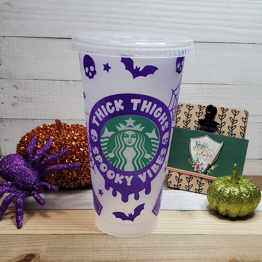 Spooky Vibes and Thick Thighs, Starbucks Cold Cup with Straw