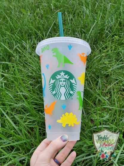 Pastel Dinosaur Cup, Starbucks Cold Cup with Straw