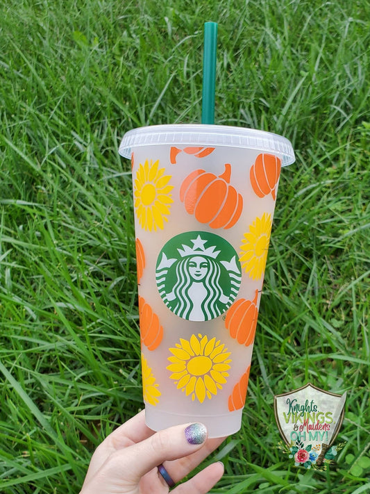 Pumpkins and Sunflowers, Starbucks Cold Cup with Straw