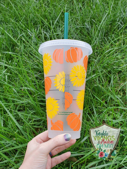 Pumpkins and Sunflowers, Starbucks Cold Cup with Straw