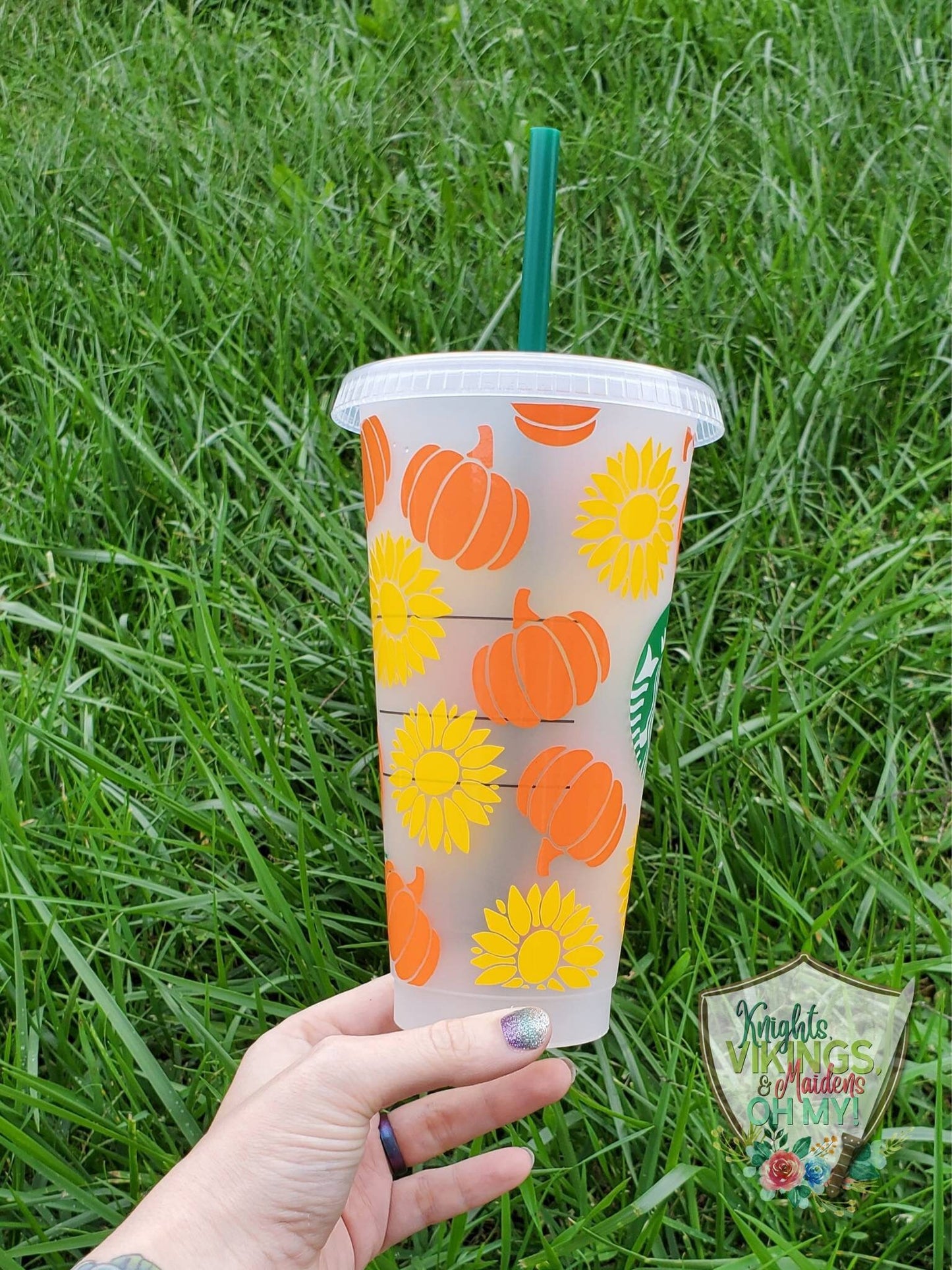 Pumpkins and Sunflowers, Starbucks Cold Cup with Straw