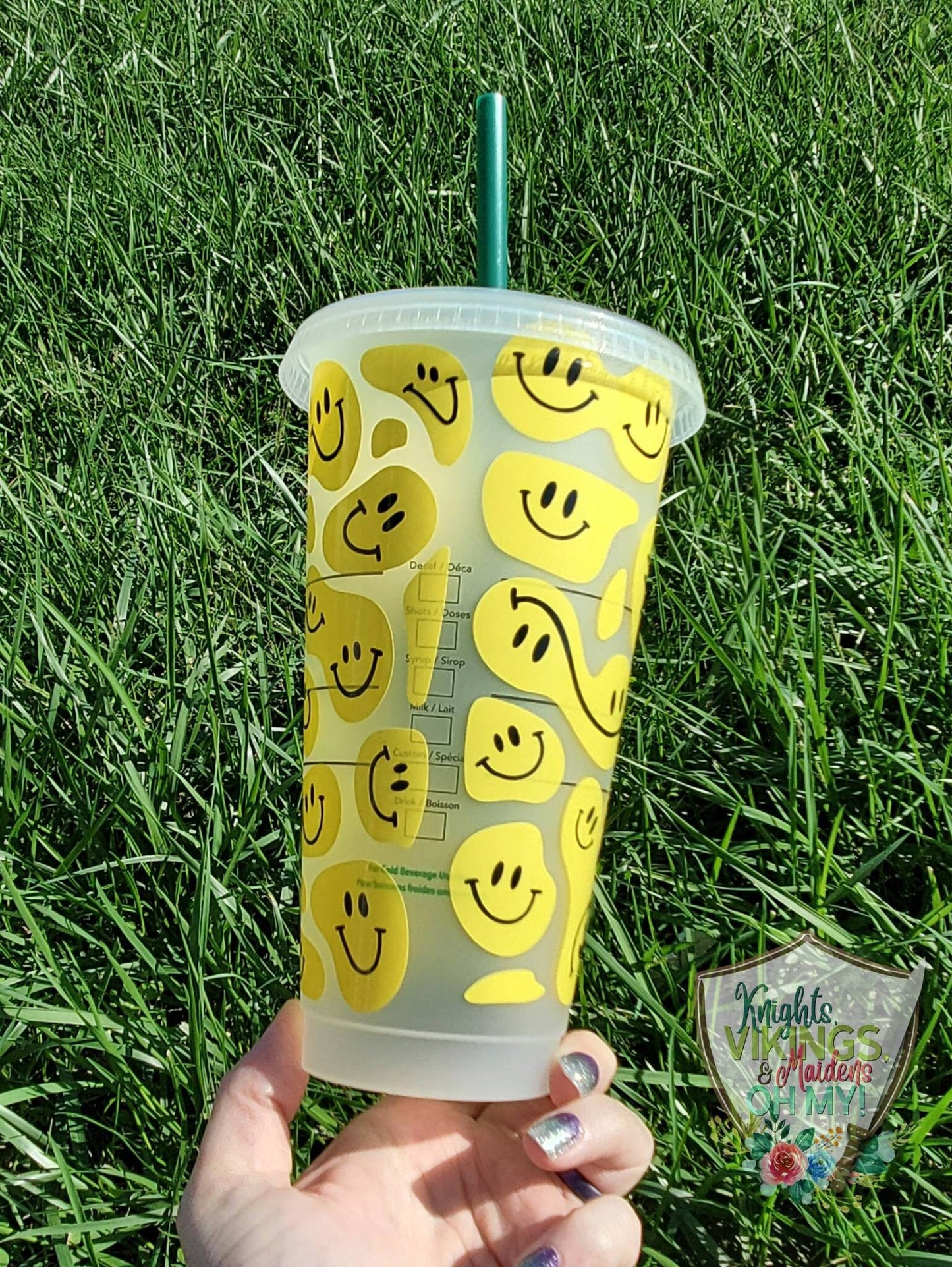 Bright Yellow Happy Face, Starbucks Cold Cup with Straw