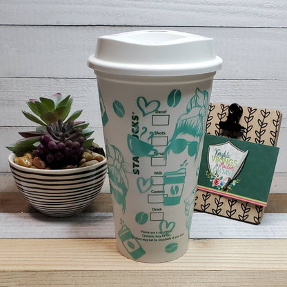 Teal First Coffee, 16oz Starbucks Hot Cup