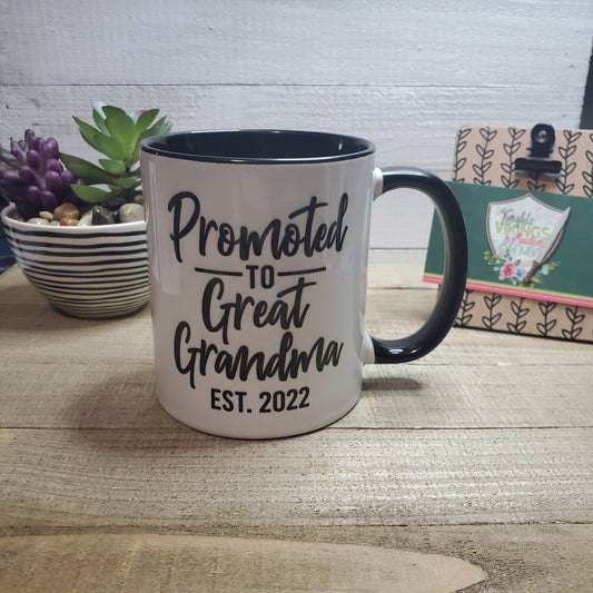 Promoted to Great Grandma, Ceramic Mug, Coffee Mug, Pregnancy Announcement, Dishwasher Safe, Microwave Safe, Novelty