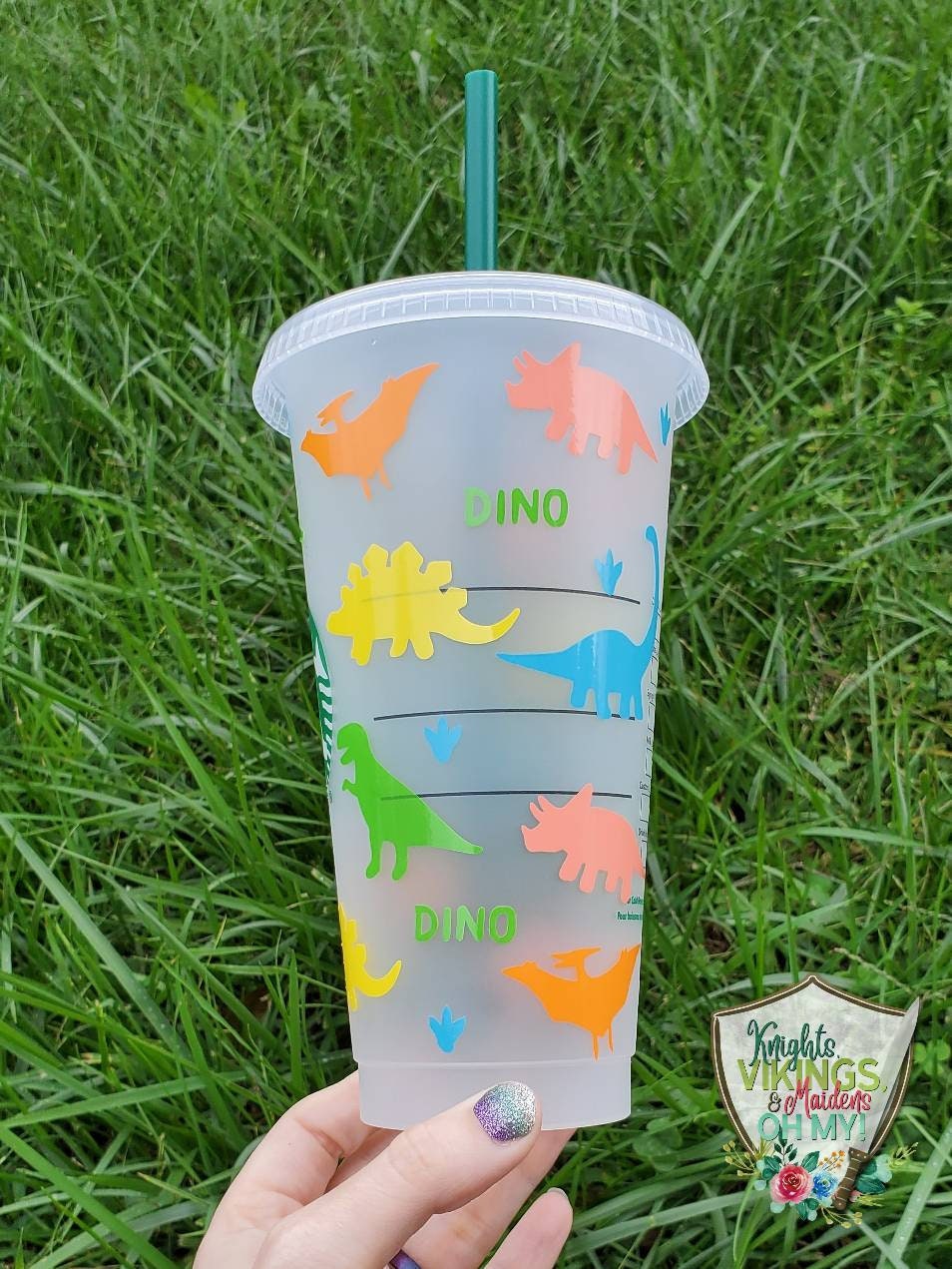 Pastel Dinosaur Cup, Starbucks Cold Cup with Straw