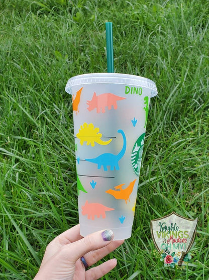 Pastel Dinosaur Cup, Starbucks Cold Cup with Straw