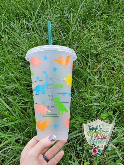 Pastel Dinosaur Cup, Starbucks Cold Cup with Straw