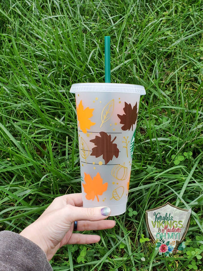 Pumpkins and Leaves, Starbucks Cold Cup with Straw