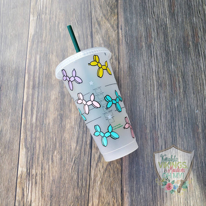 Pastel Balloon Animal Cup, Starbucks Cold Cup with Straw