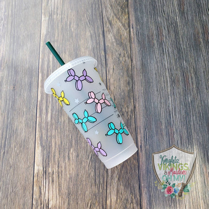 Pastel Balloon Animal Cup, Starbucks Cold Cup with Straw