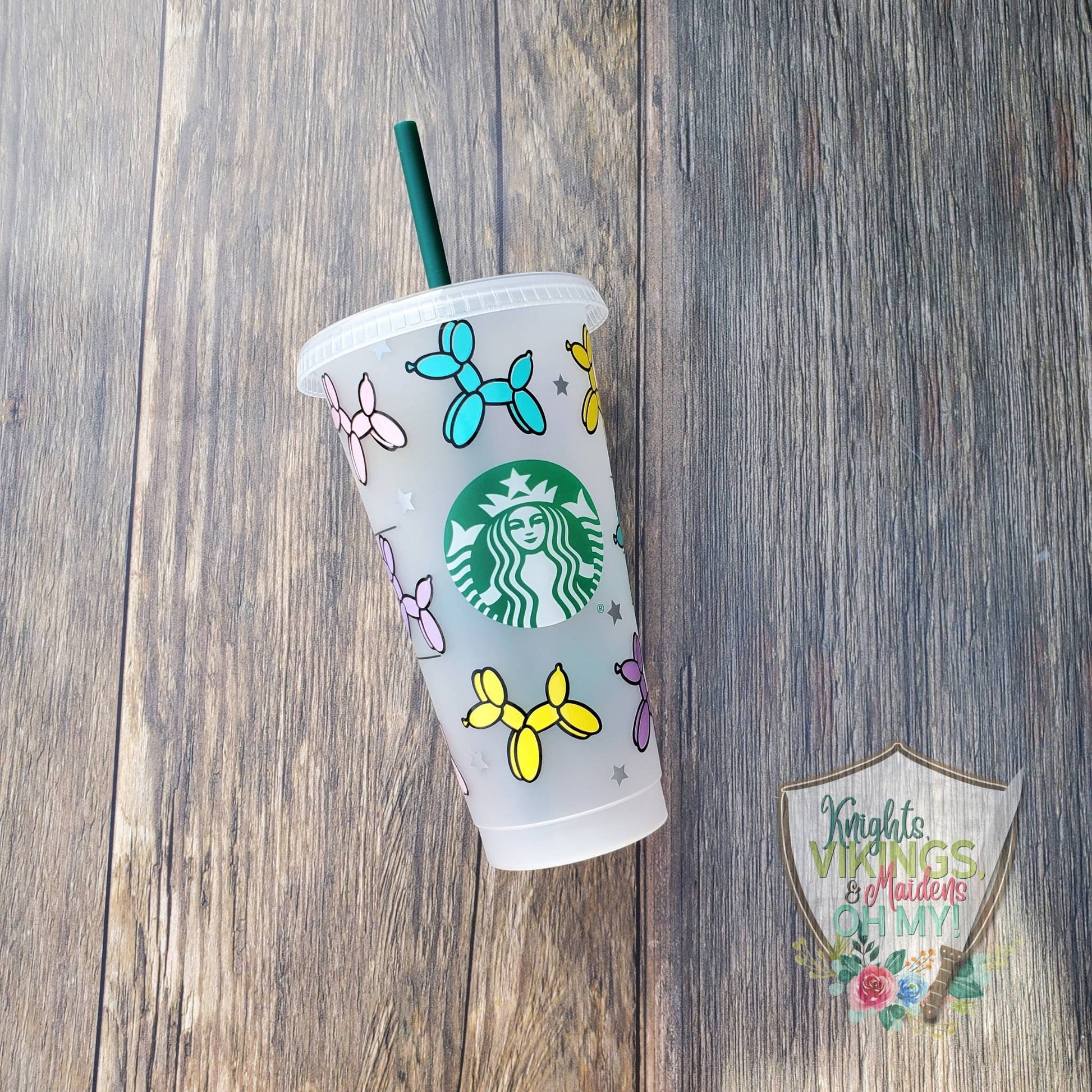 Pastel Balloon Animal Cup, Starbucks Cold Cup with Straw, Cold Cup