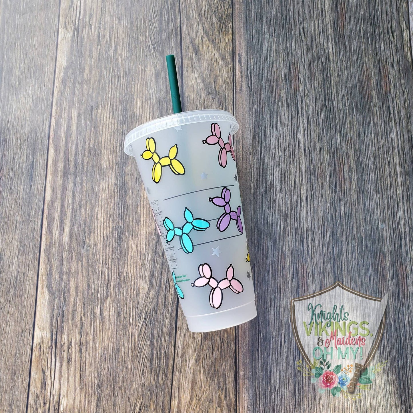 Pastel Balloon Animal Cup, Starbucks Cold Cup with Straw