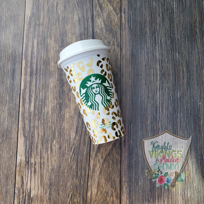 Shiny Gold Leopard Hot Cup, 16oz Starbucks Hot Cup