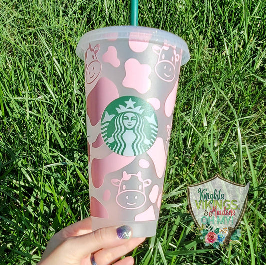 Strawberry Cow, Starbucks Cold Cup with Straw