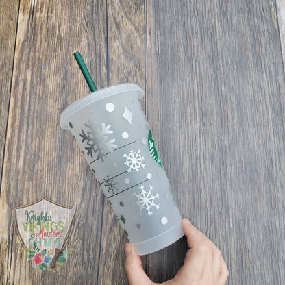 Silver Snowflake Cup, Starbucks Cold Cup with Straw