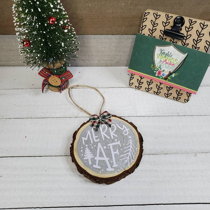 Round Wood Slice Ornament, Your Choice of 1 or a Set, Snowflakes, Merry Christmas, Rustic Farmhouse Christmas, Christmas Tree Ornaments