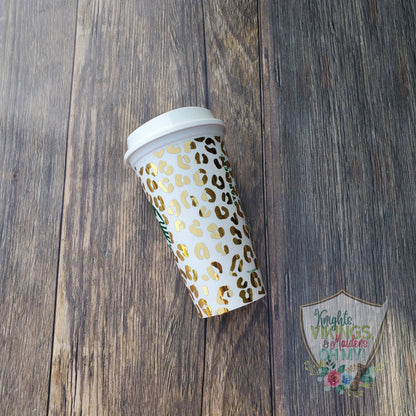 Shiny Gold Leopard Hot Cup, 16oz Starbucks Hot Cup