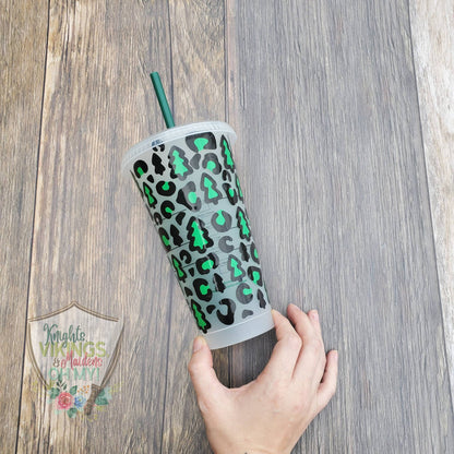 Leopard Christmas Tree Cup, Starbucks Cold Cup with Straw